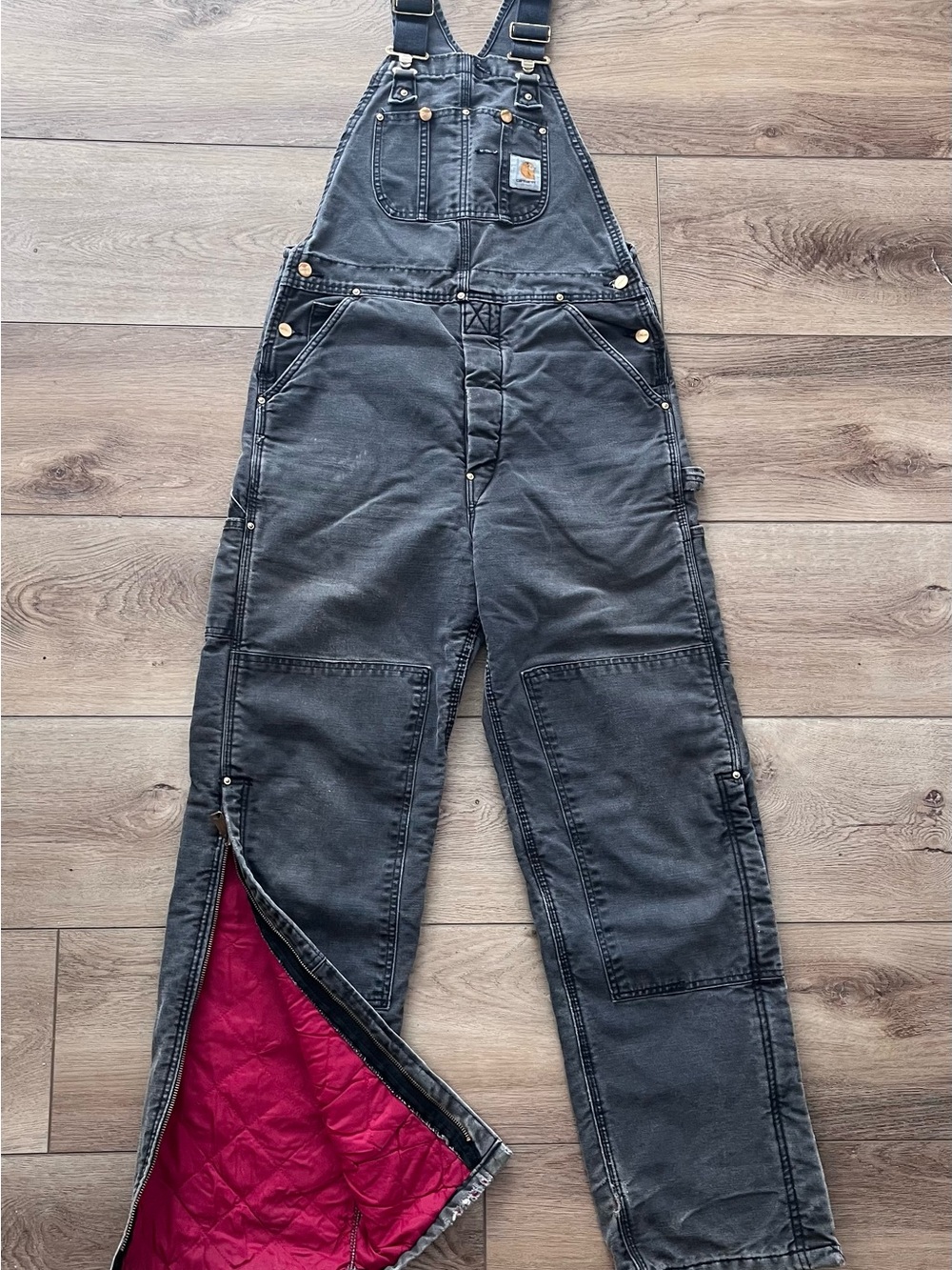 Carhartt Insulated Bib Overalls Black Duck Canvas Quilt Lined Leg Zip Workwear